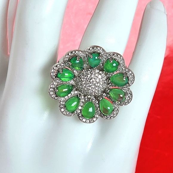 Natural Clarity Enhanced Green Fire Opal 6x4mm 925 Sterling Silver Ring Sz 7.75 - Picture 8 of 10